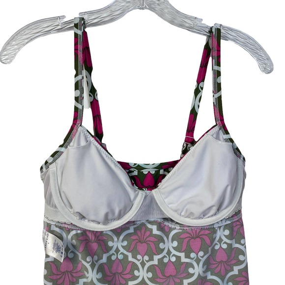 Women's LANDS' END Size 6 Swim Top Cami Adjustable Straps Pink Green Print - Picture 5 of 11